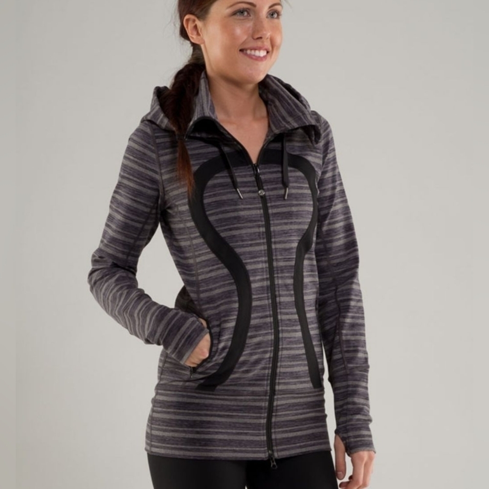 Lululemon Stride Hooded Zip Up Striped Women's Jacket Hood Size 6